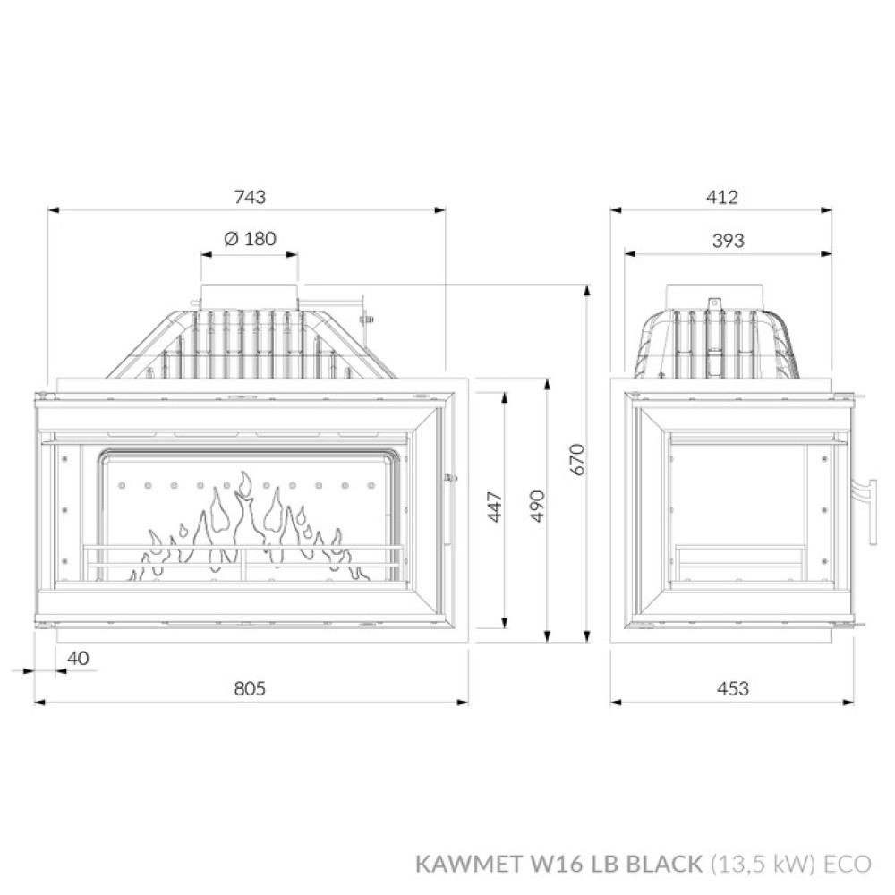 Каминная топка KAWMET W16 LB Black (13.5 kW) ECO