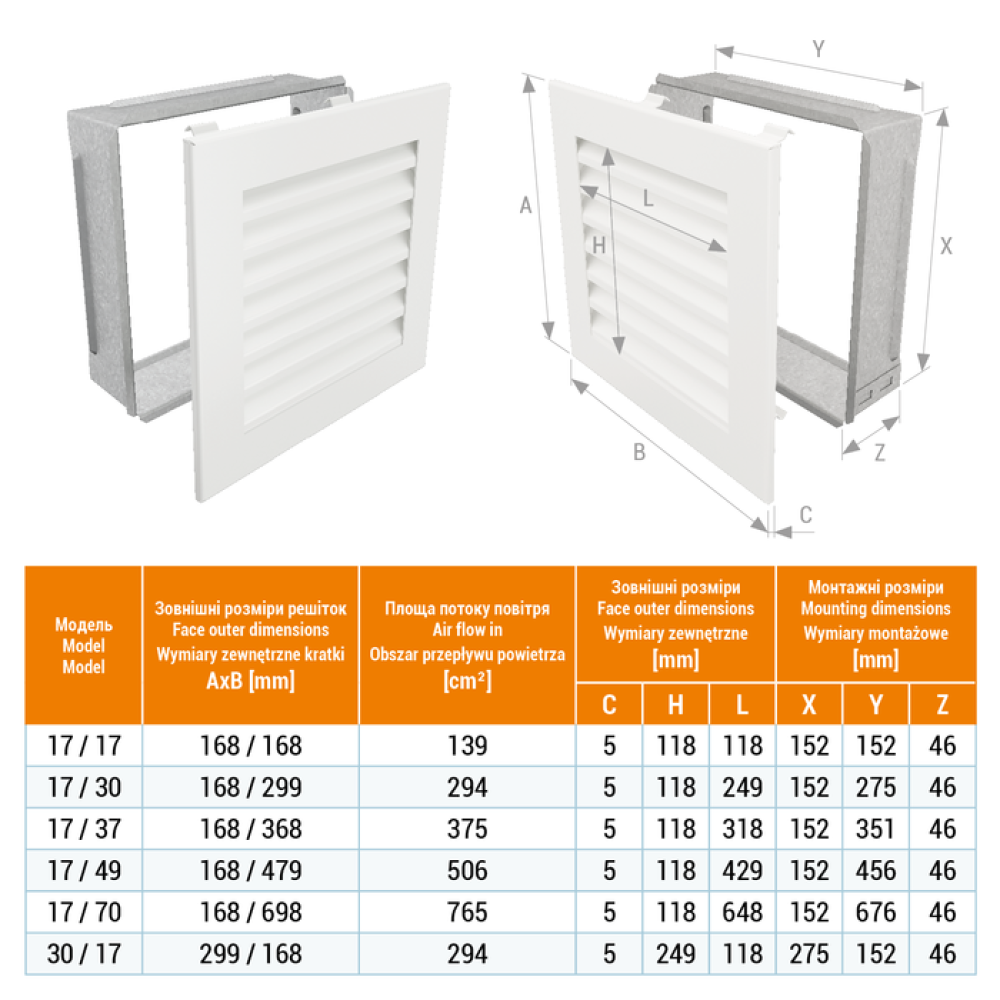 Вентиляционная решетка для камина SAVEN Hide 17x17 белая