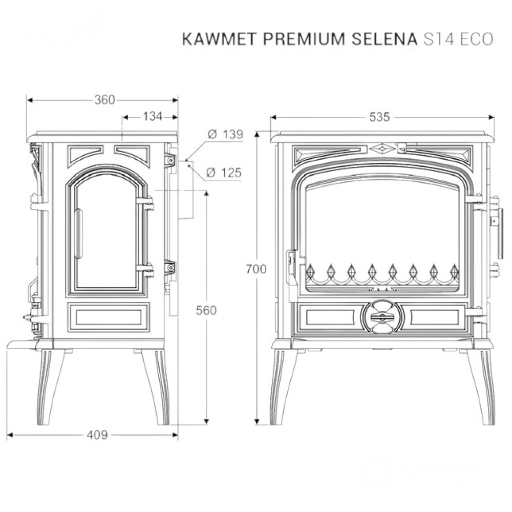 Чугунная печь KAWMET Premium SELENA S14 ECO