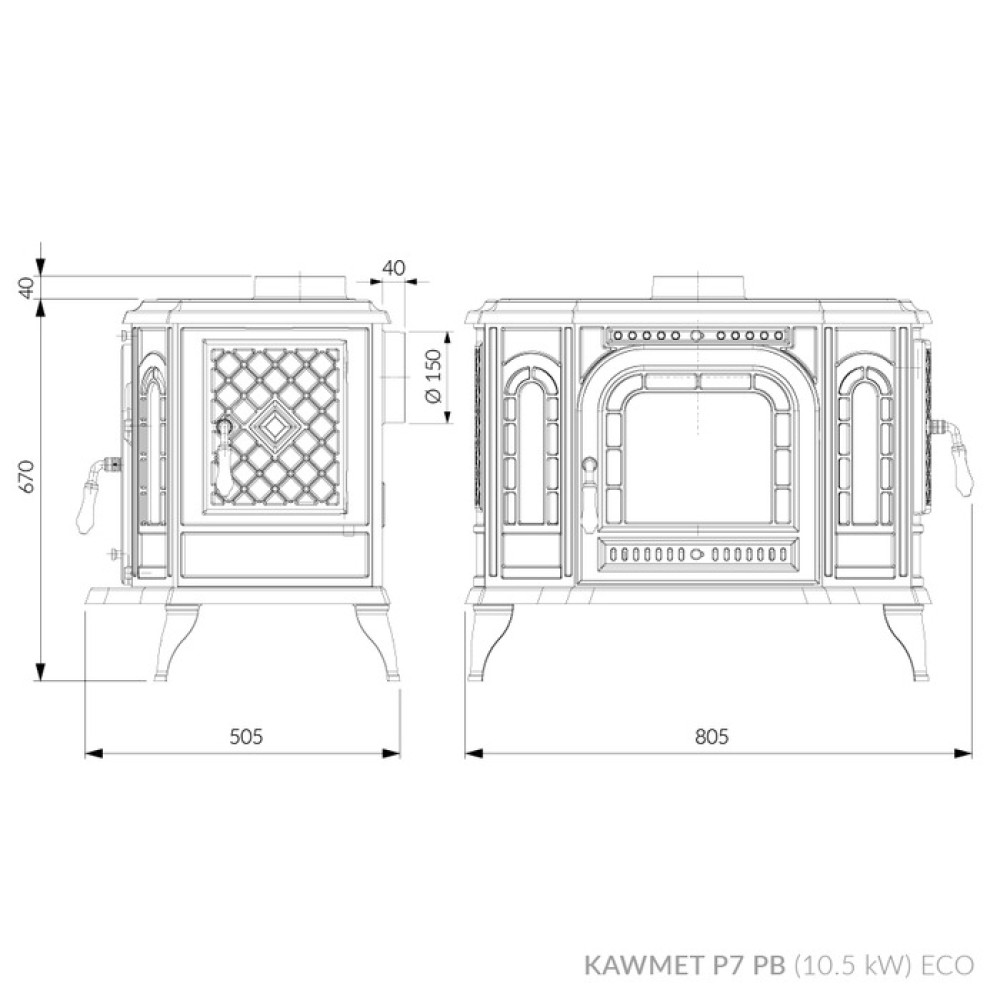 Чугунная печь KAWMET P7 PB (10.5 kW) ECO