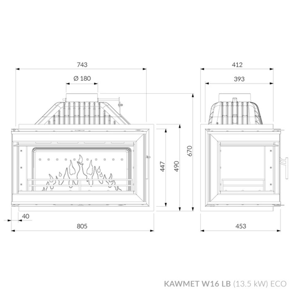 Каминная топка KAWMET W16 LB (13.5 kW) ECO