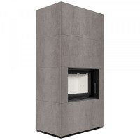 Камин Kratki FLOKI BOX 8 kW Ø 160  в корпусе с керамогранита NATURALI PIETRA DI SAVOIA GRIGIA BOCCIARDATA