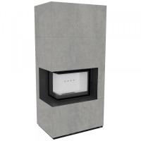 Камін Kratki FLOKI BOX лівий 8 kW Ø 160 в обудові з керамограніту CEMENTO GRIGIO BOCCIARDATA