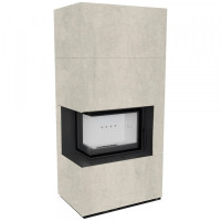 Камін Kratki FLOKI BOX лівий 8 kW Ø 160 в обудові з керамограніту NATURALI PIETRA DI SAVOIA PERLA BOCCIARDATA