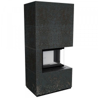 Камин Kratki FLOKI BOX правый 8 kW Ø 160  в корпусе с керамогранита OXIDE NERO