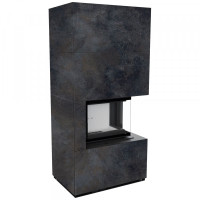 Камин Kratki FLOKI BOX правый 8 kW Ø 160  в корпусе с керамогранита OSSIDO NERO