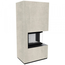 Камін Kratki FLOKI BOX правий 8 kW Ø 160 в обудові з керамограніту NATURALI PIETRA DI SAVOIA PERLA BOCCIARDATA