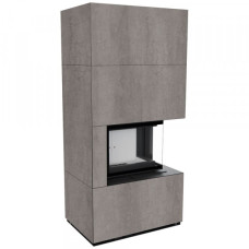 Камін Kratki FLOKI BOX правий 8 kW Ø 160 в обудові з керамограніту NATURALI PIETRA DI SAVOIA GRIGIA BOCCIARDATA